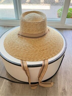lack of color paloma stripe tan wide brim dome down straw summer sun hat small